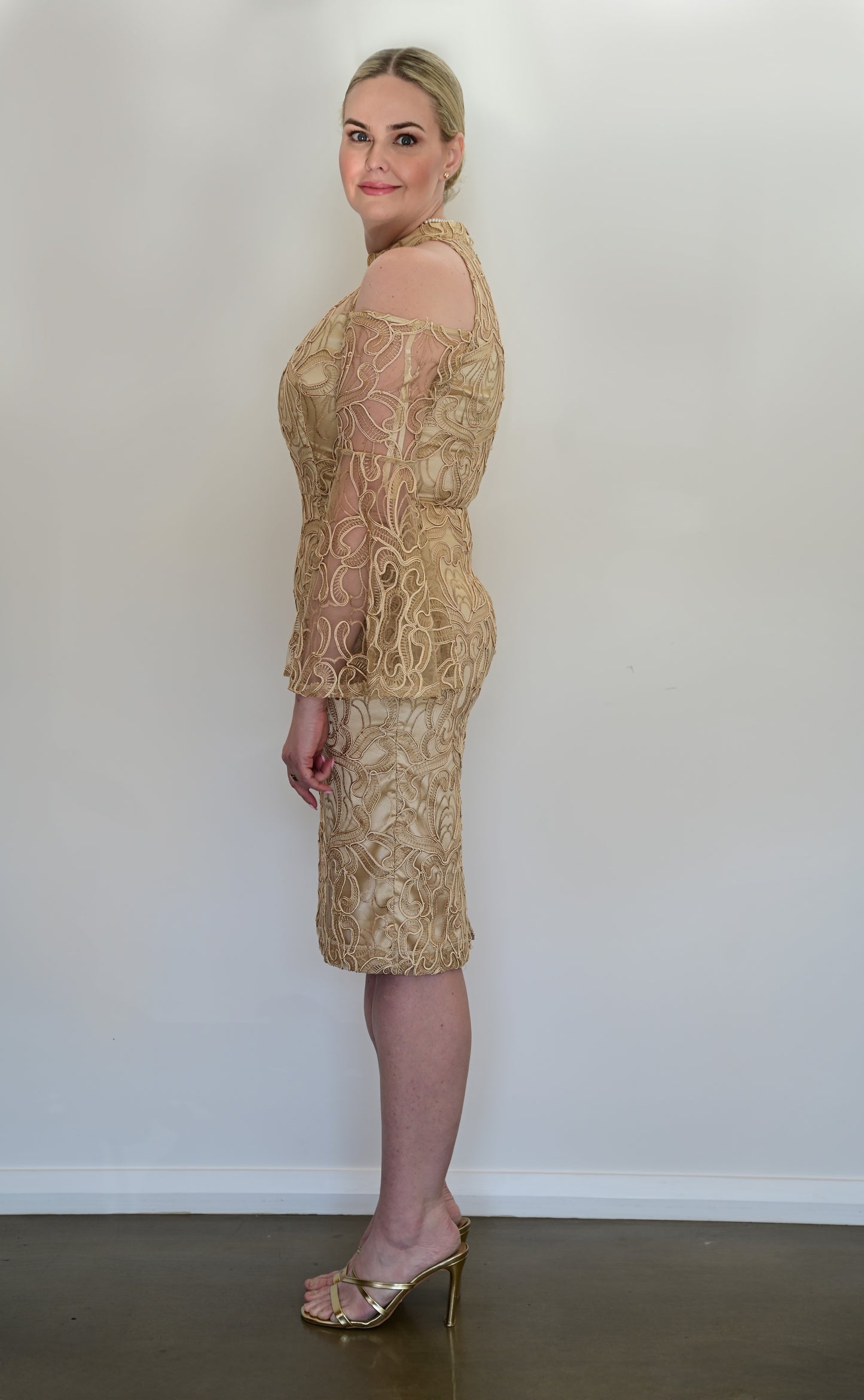 STUDIO S Embellished Midi Dress Champagne Gold (RRP $490)