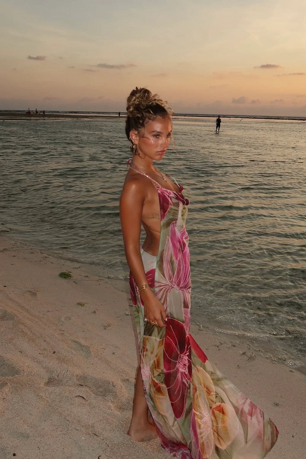 JADED LONDON Dahlia Hand-Beaded Backless Chiffon Maxi Dress Rosa