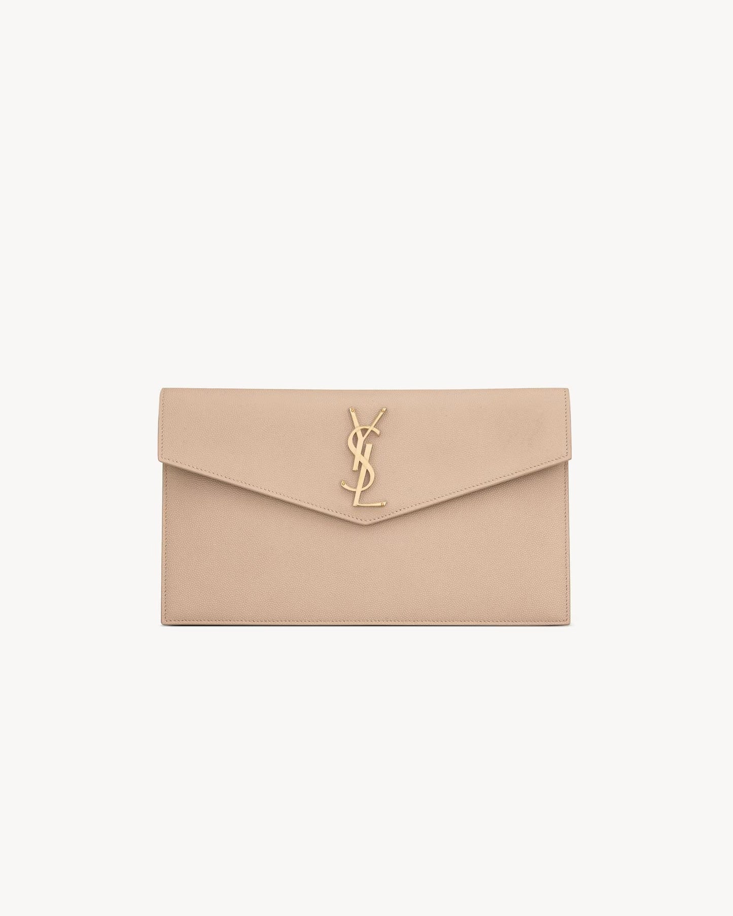 YVES SAINT LAURENT Uptown Pouch in Grain De Pourde Leather Dark Beige (RRP $940)