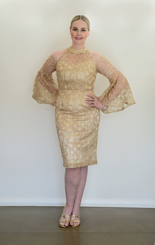 STUDIO S Embellished Midi Dress Champagne Gold (RRP $490)