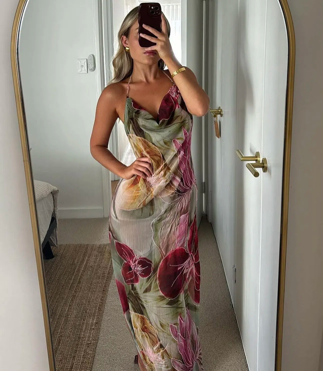 JADED LONDON Dahlia Hand-Beaded Backless Chiffon Maxi Dress Rosa