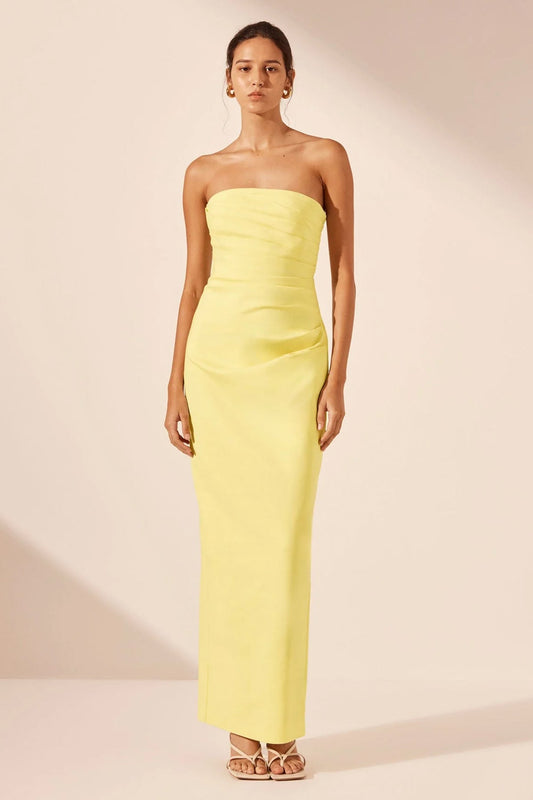 SHONA JOY Lani Strapless Draped Maxi Dress Lemonade