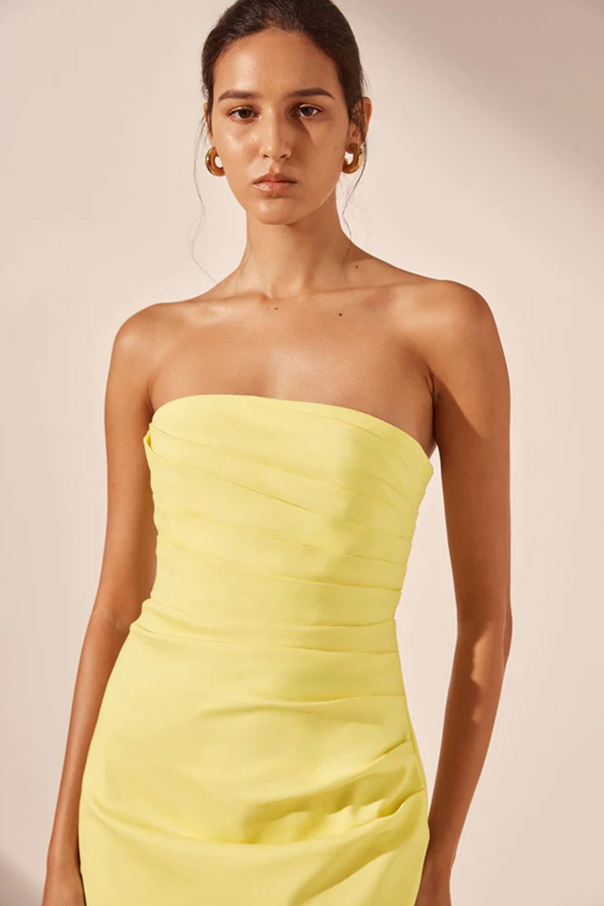 SHONA JOY Lani Strapless Draped Maxi Dress Lemonade