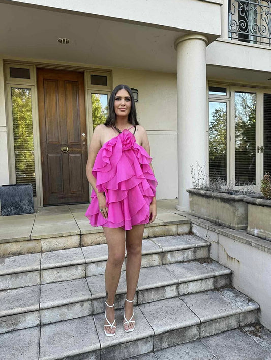 AJE Pandorea Layered Mini Dress Fuchsia Pink