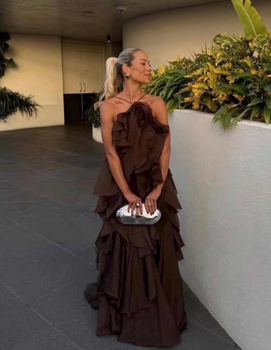 AJE Pandorea Layered Maxi Dress Brown