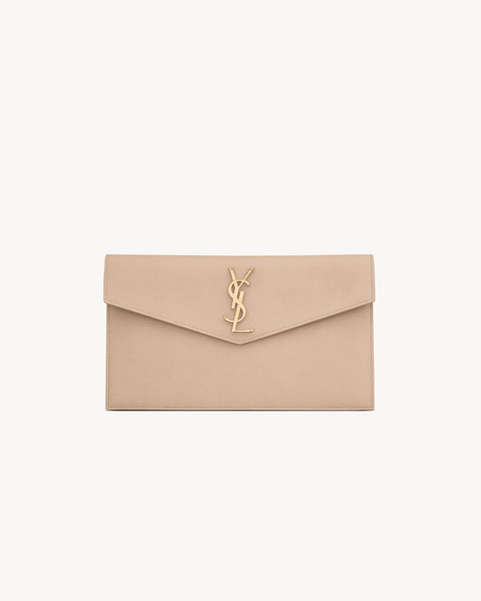 YVES SAINT LAURENT Uptown Pouch in Grain De Pourde Leather Dark Beige (RRP $940)