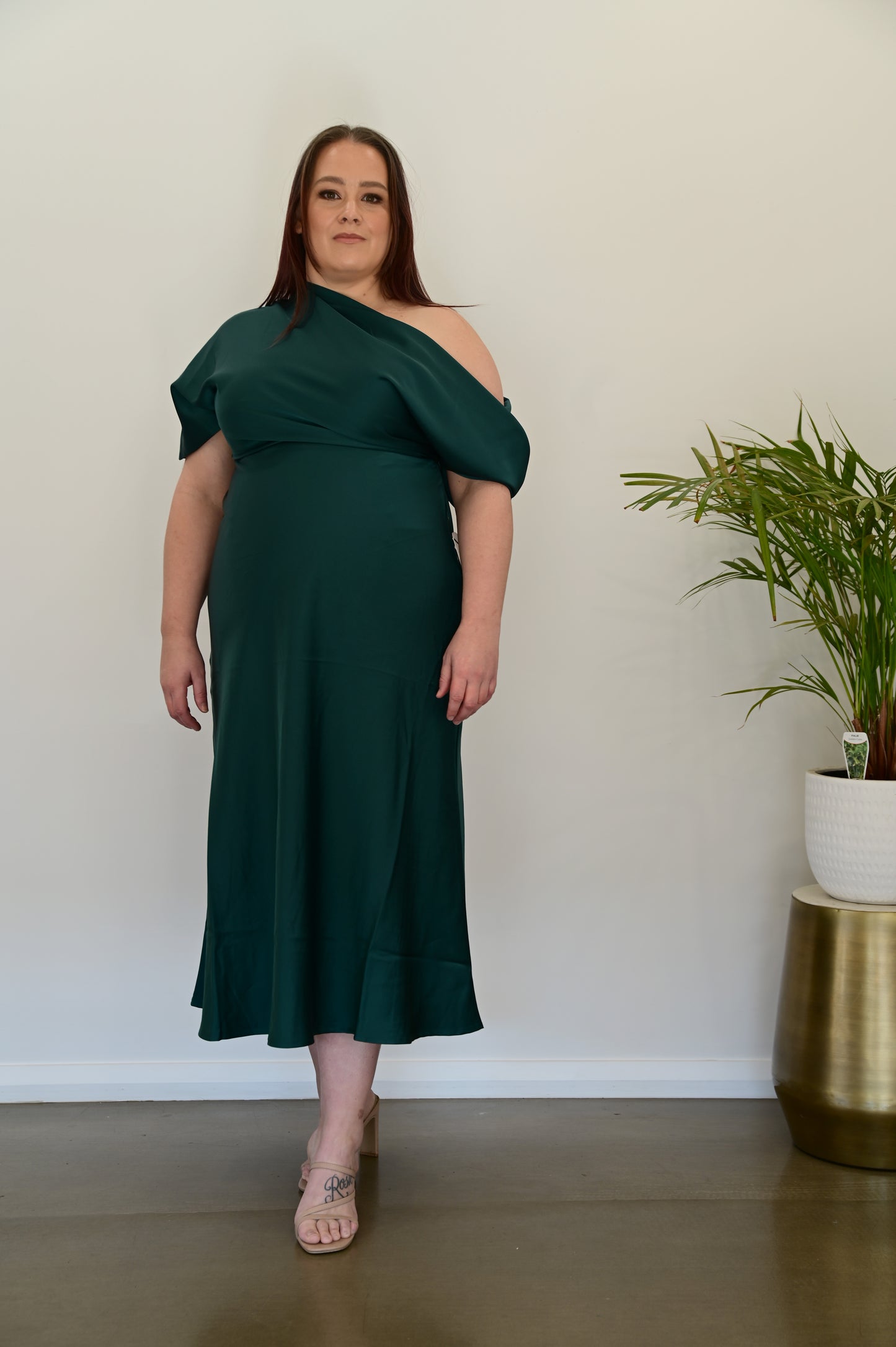 PILGRIM Agatha Off Shoulder Midi Dress Green (RRP $199.95)