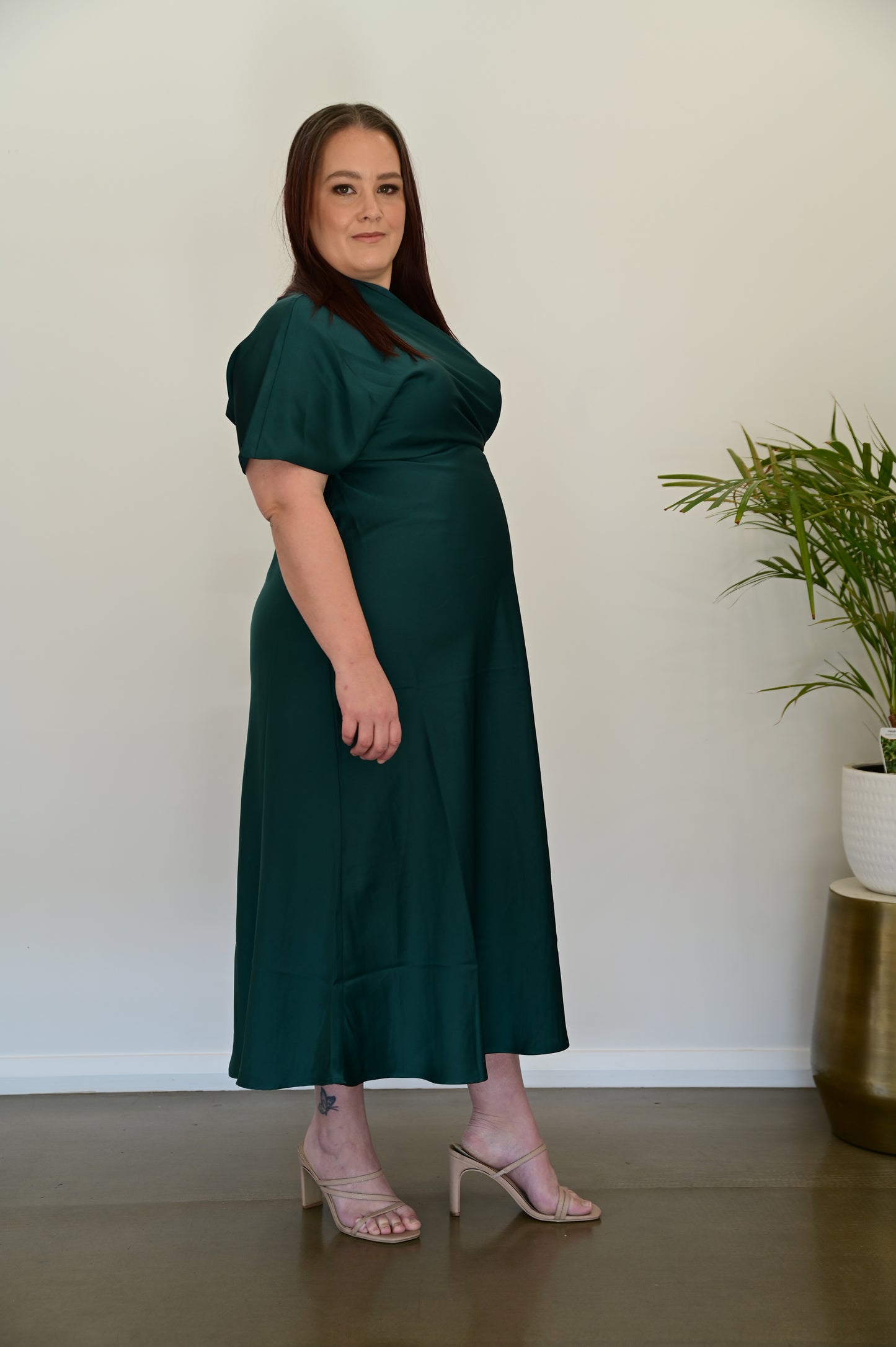 PILGRIM Agatha Off Shoulder Midi Dress Green (RRP $199.95)
