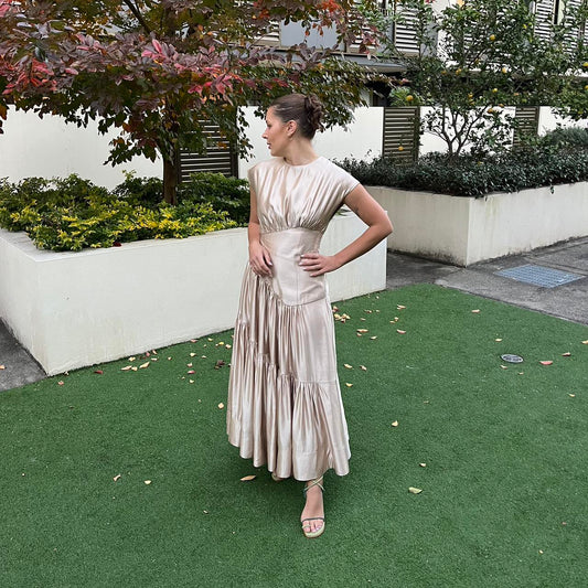 AJE Serendipity Reflection Midi Dress Gold