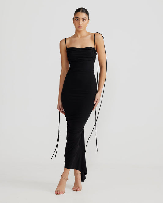 MELANI Olivia Multiway Gathered Backless Dress Black (RRP $189)