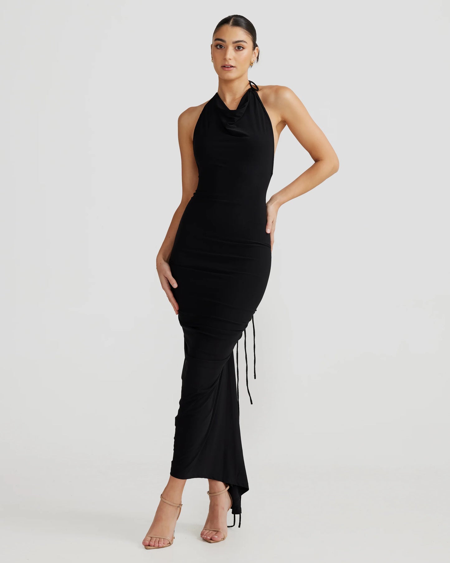MELANI Olivia Multiway Gathered Backless Dress Black (RRP $189)